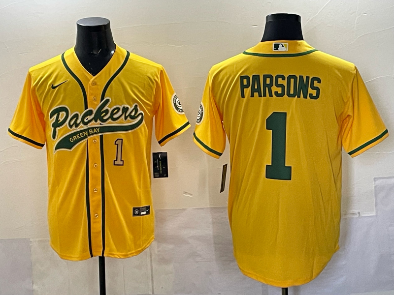 Men Green Bay Packers #1 Parsons yellow Nike NFL 2025 jersey 01
